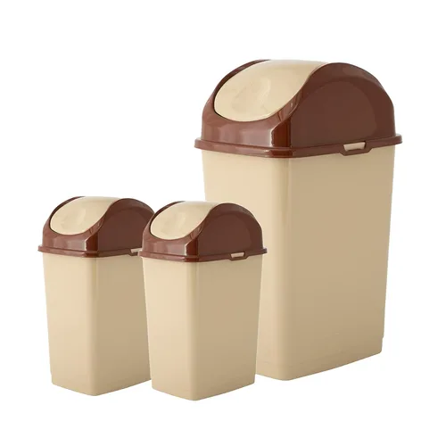 Superio Juego de 3 cubos de basura para el hogar, cocina, oficina, dormitorio, baño, ideal para espacios grandes o pequeños, color blanco (beige, 18