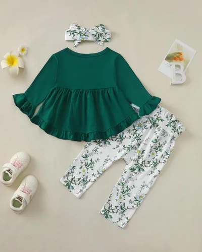 Miniatura 195 de Kucnuzki Conjunto de ropa para bebé niña pequeña, camisa de manga con volantes, pantalón floral, ropa de otoño e invierno para niña