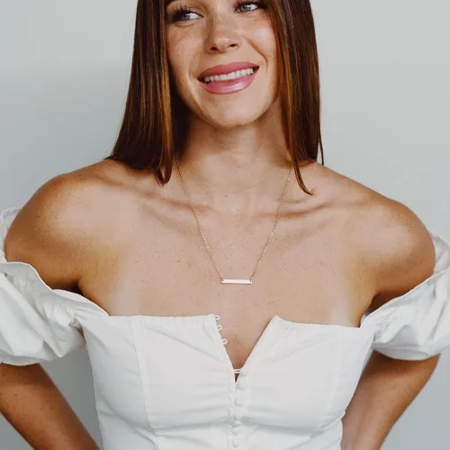 Miniatura 2 de Ava Riley - Collar delicado para mujer, chapado en oro real de 14 quilates, collar simple para mujer, collar simple de barra de bloqueo de perlas