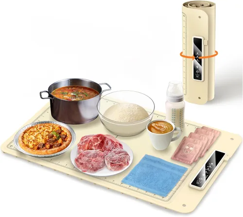 Miniatura 9 de Tapete de calentamiento para alimentos, bandeja eléctrica caliente, calentador de alimentos de superficie completa, 4 niveles de temperatura