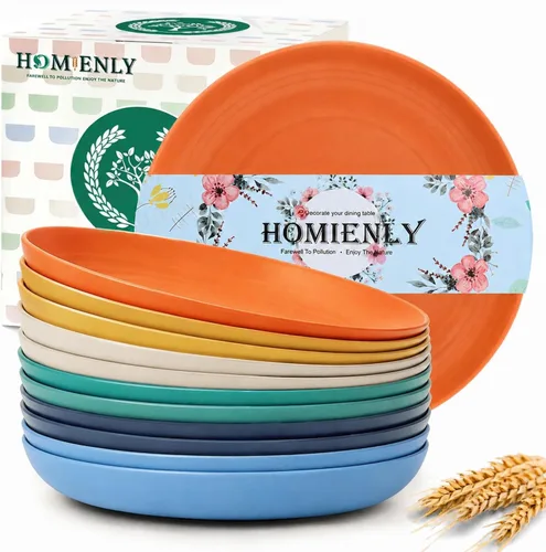 Miniatura 13 de Homienly Party Plates 12 PCS Wheat Straw Deep Plates 9 Inch Plastic Plates Alternative for Salad,Pizza,Hamburger,Unbreakable Kitchen Plates for