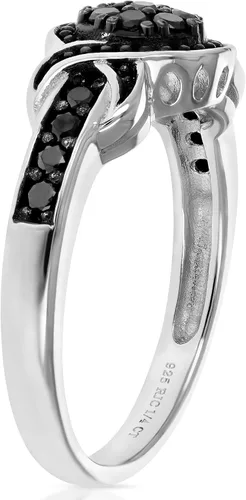 Miniatura 2 de Anillo de diamantes negros de 13 cttw de plata de ley 925 de compromiso redondo para novia