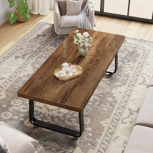 Miniatura 6 de HSH Mesa de café de madera, mesa de centro industrial rectangular, mesa de café minimalista moderna para sala de estar, mesa de té y cóctel