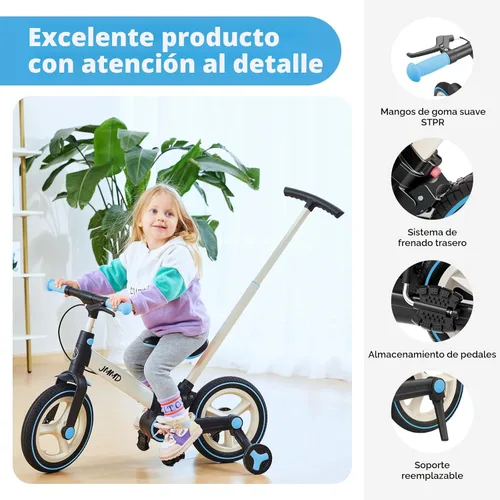 Miniatura 6 de JMMD Bicicleta 6 en 1 para niños de 18 a 60 meses, bicicleta de equilibrio plegable de 12 pulgadas con ruedas de entrenamiento, pedales, frenos, Azul