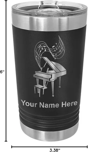 Miniatura 5 de LaserGram Vaso de pinta aislado al vacío de 16 onzas, piano de cola, grabado personalizado incluido (negro)