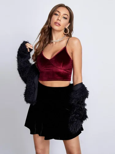 Miniatura 4 de Floerns Camiseta básica de terciopelo con tirantes delgados y cuello en V para mujer