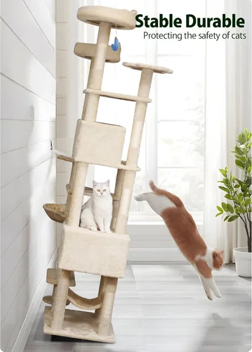 Miniatura 7 de Meecal Árbol de gato resistente de 79 pulgadas para gatos de interior y adulto, torre gigante alta para gatos con poste rascador, perchas grandes