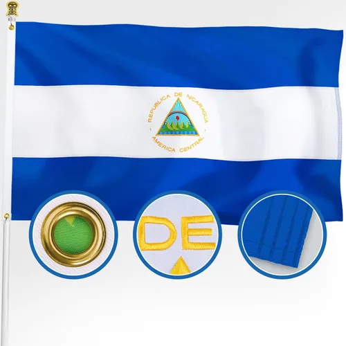 XIFAN Bandera de Nicaragua prémium de 3 x 5 pies para exteriores, bandera de país nicaragüense grande de doble cara de nailon 210D, decoración de
