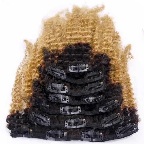 Miniatura 7 de Loxxy Afro rizado extensiones de clip grueso 100 % virgen Remy cabello humano 4B 4C negro natural 7 piezas con 17 clips 4.23 onzas/120 g por juego