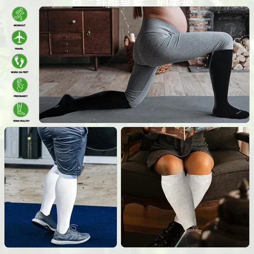 Miniatura 7 de LEVSOX Calcetines de compresión de pantorrilla ancha para mujeres y hombres, talla grande, 15-20 mmHg, hasta la rodilla, medias de gran soporte
