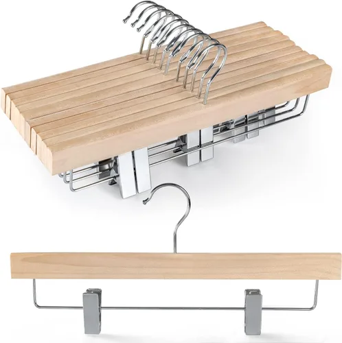 Miniatura 15 de TOPIA HANGER CT07P - Paquete de 10 perchas de madera natural de cedro rojo americano para pantalones de pantalones con clips ajustables antiarrugas