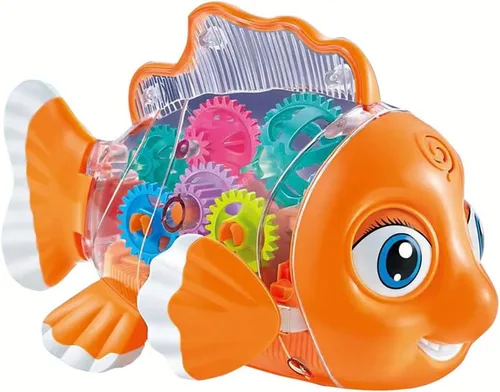 Miracland Juguete mecánico transparente, juguete electrónico de peces de colores, juguete electrónico de peces de natación terrestre, juguete de pez