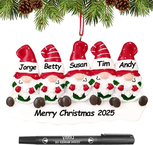 Miniatura 33 de Adornos de Navidad personalizados 2025, familia de 2, 3, 4, 5, 6, gnomo, adorno de Navidad personalizado con nombres, adornos familiares Gnomos