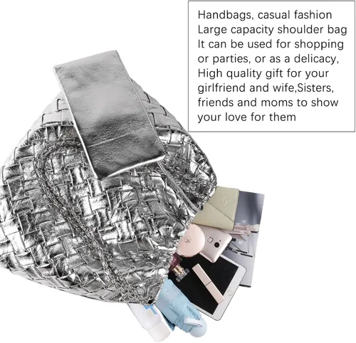 Miniatura 9 de Bolso de mano tejido para mujer, bolso de mano de cuero vegano, bolsos grandes con bolso, bolsa de hombro, estilo hobo casual
