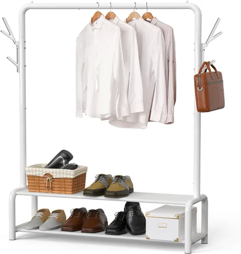 Miniatura 8 de Simple Houseware Perchero de Ropa Independiente de 52 Pulgadas con Estantes de Almacenamiento y Ganchos para Abrigos/Sombreros, Negro