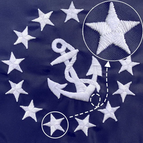 Miniatura 3 de Bandera bordada de estrellas y ancla de barco de 12 x 18 pulgadas, bandera estadounidense de nailon resistente, rayas cosidas, pontón de EE. UU.