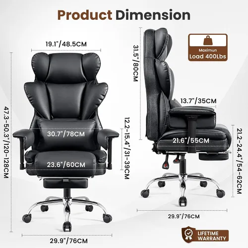Miniatura 2 de BESTFAIR Silla de Oficina Grande y Alta - Silla Ejecutiva de Servicio Pesado 400 LBS con Soporte Lumbar y Reposapiés, Silla de Escritorio Ergonómica