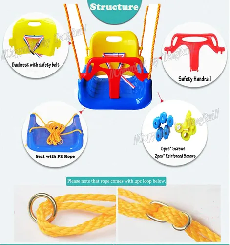 Miniatura 4 de Columpio desmontable 3 en 1 para niños pequeños a adolescentes que juegan al aire libre (silla azul con ganchos a presión)
