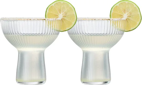 Miniatura 7 de Copas acanaladas de Margarita, Martini y Champagne con borde dorado – Juego de 2 – Copa de lujo soplada a mano – Fiesta grande, elegante diseño