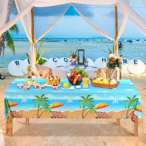 Miniatura 7 de Tiamon 3 manteles de playa de verano, decoración de fiesta, 54 x 108 pulgadas, plástico hawaiano Luau Tropical para verano, océano, mar, piscina