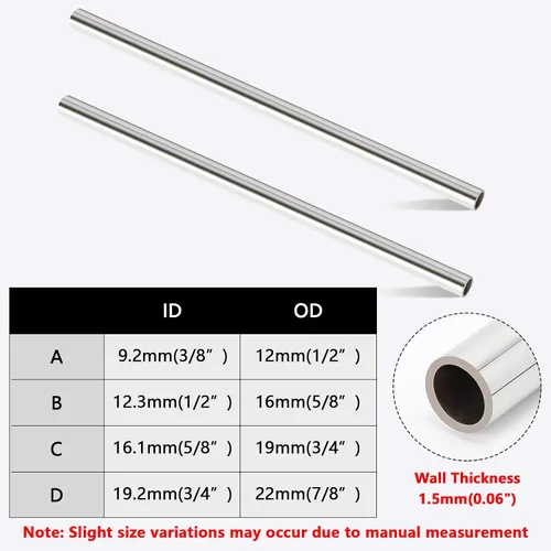 Miniatura 4 de Livabber Tubo redondo de acero inoxidable 304, pared de 0.06 pulgadas x 12 pulgadas de largo, tubo soldable a prueba de óxido para construcción