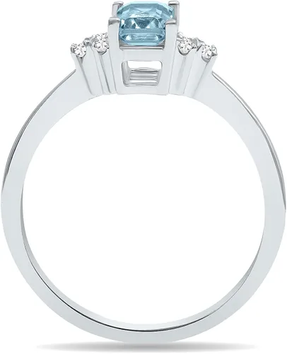 Miniatura 3 de Gemstone and Diamond Ring in 10K White Gold (Available in Emerald, Sapphire, Blue Topaz, Amethyst, and more)