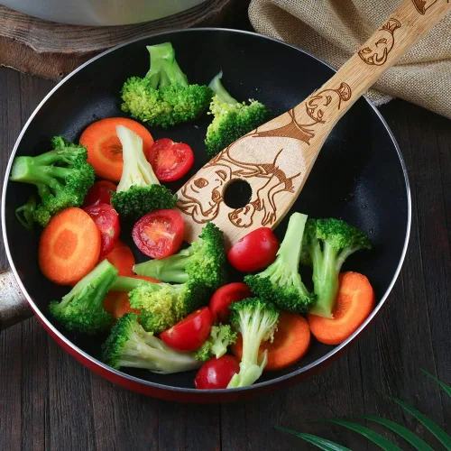 Miniatura 6 de Beauty and the Beast Juego de cucharas de madera quemadas para cocinar y servir, cuchara de bambú ranurada, utensilios de cocina, idea de regalo