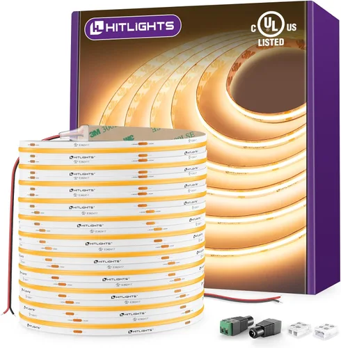 Miniatura 15 de HitLights - Tira de luces LED COB de color blanco cálido de 3000 K, cinta de luz de alta densidad de 32.8 pies de 24 V, 5120 LED, 350+ lm/pies, CRI