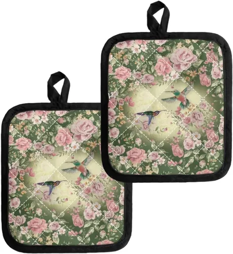 Miniatura 13 de Juego de soportes para macetas de flores rojas de pollo blanco y negro, resistentes al calor, almohadillas calientes para horno, antideslizantes