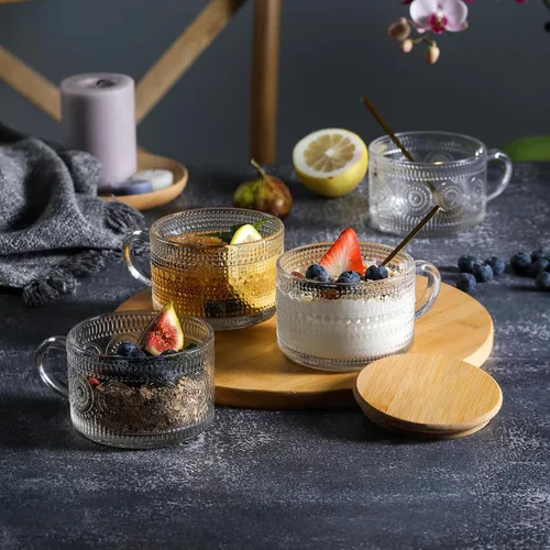 Miniatura 4 de Juego de 4 tazas de café vintage, regalos para mujeres, recipientes de avena durante la noche con tapas y cucharas de bambú, tazas de vidrio