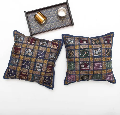 Miniatura 6 de INDACORIFY Juego de fundas de cojín surtidas de retazos, almohada de parche con cuentas hecha a mano india, almohada bohemia, funda de cojín