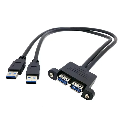 Miniatura 5 de chenyang USB 3.0 Cabezal de panel frontal 2 macho a 2 USB 3.0 hembra Panel Cable de extensión 0.5M con orificios de montaje en panel