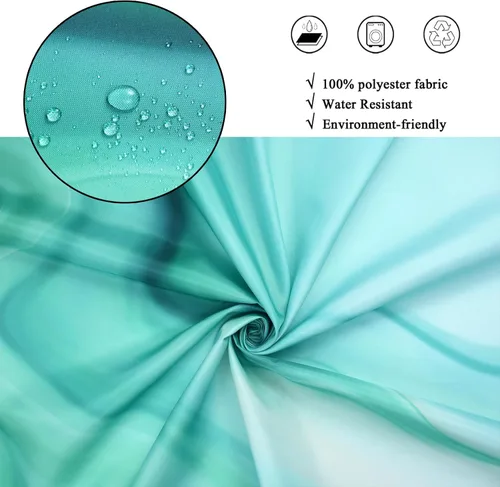 Miniatura 3 de Cortina de ducha con diseño de mármol verde, verde azulado y blanco degradado, moderna, abstracta, de lujo, ondas, decoración del hogar, tela Nuevo