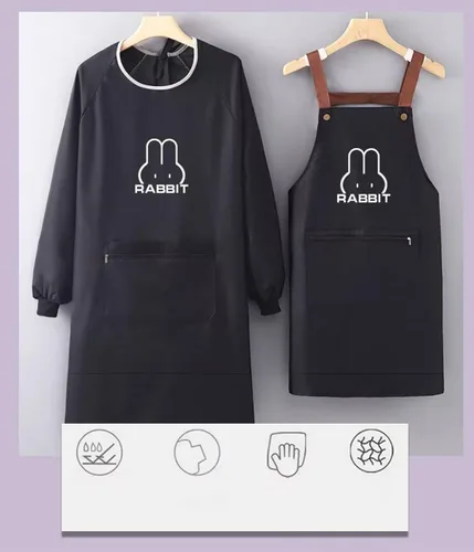 Miniatura 5 de Delantal de cocina para mujer con bolsillos grandes, delantal impermeable de manga larga para cocinar, hornear, limpiar el trabajo Rosa