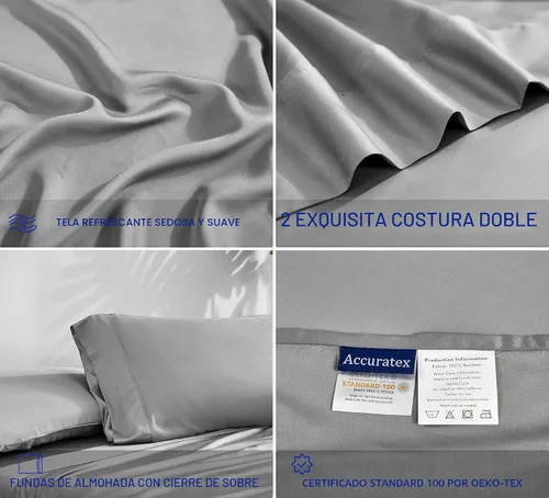 Miniatura 4 de ACCURATEX Sábanas refrescantes tamaño King: viscosa hecha de bambú, juego de sábanas frescas y sedosas para cama tamaño King, sábanas súper suaves