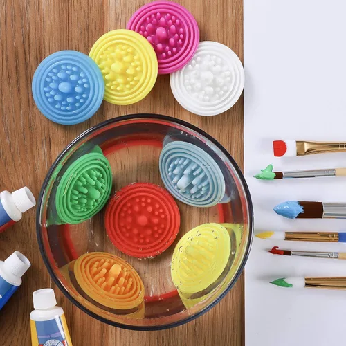 Miniatura 4 de Paint Puck Limpiador de pinceles (paquete de 3, negro) - Inserto de silicona reutilizable con succión y protuberancias para limpiar pinceles