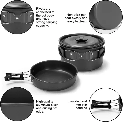 Miniatura 4 de aiGear Camping Cooking Set Cookware Mess Kit with Storage Bag Pot Pan Set Camping Accessories for Outdoor Camping Hiking Picnic Portable and