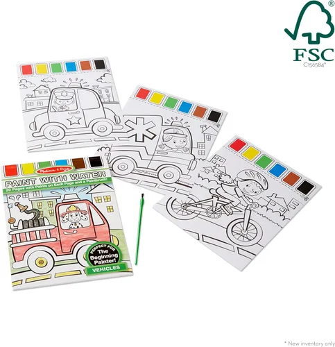 Miniatura 6 de Melissa & Doug Pintar con agua - Vehículos, 20 páginas perforadas con paletas a prueba de derrames