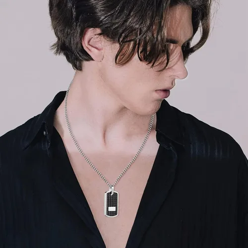 Miniatura 5 de Collar con dije para hombre, cadena ajustable de acero inoxidable de plata de 22 a 24 pulgadas