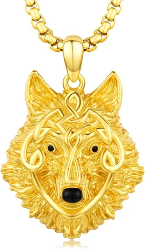 Twoowl Collar de cabeza de lobo para hombre, plata de ley 925, oro con colgante de lobo, collar Fenrir nórdico pagano, joyería punk para hombres,