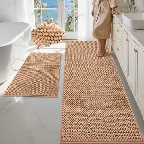 Miniatura 8 de BSICPRO Juego de alfombras de baño 2 piezas - Tapetes de baño de chenilla antideslizantes - Gruesa y suave alfombra absorbente de salvia para baño