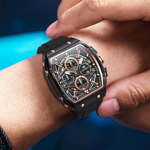 Miniatura 7 de OLEVS Men Watches Business Dress Chronograph Big Square Quartz Analog Male Watch Silicone Strap Waterproof Date Gift Mens Wrsit Watch Silver