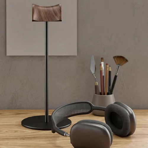 Miniatura 7 de Soporte para auriculares, soporte de auriculares de madera de nogal y aluminio, soporte para auriculares de juegos de nogal natural con base sólida