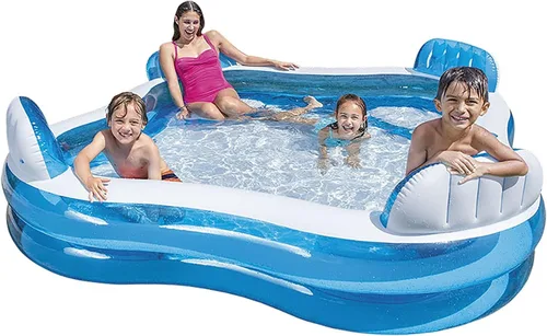 Miniatura 2 de Doukedge Piscina familiar, centro de natación inflable grande con 4 asientos integrados para niños y adultos, piscina gruesa para niños y adultos