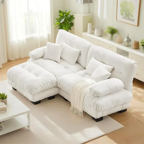 Miniatura 24 de SoarFlash Moderno sofá reclinable de terciopelo para sala de estar, sofá biplaza para apartamento, sofá de almacenamiento con marco de madera Azul