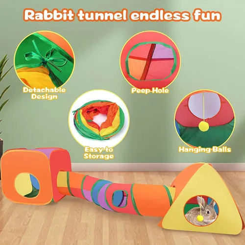 Miniatura 3 de BWOGUE Túneles y tubos de conejo, tubo plegable para escondite de conejo y cubos plegables, patio de recreo, escondite de actividades para animales