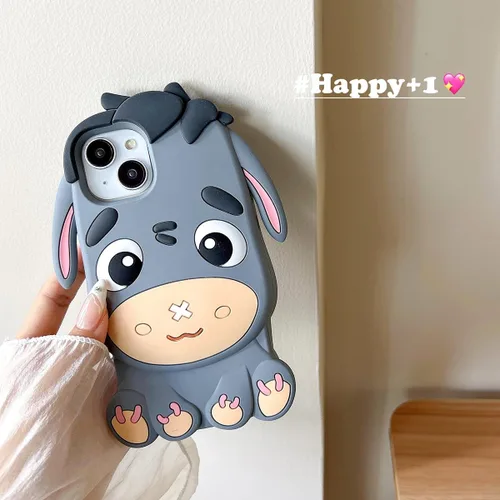 Miniatura 2 de Funda para iPhone 13 Pro Max, Fundas de Teléfono 3D Kawaii Divertidas Lindas de Caricatura Burro Gris Funda de Gel de Silicona Suave con Protección