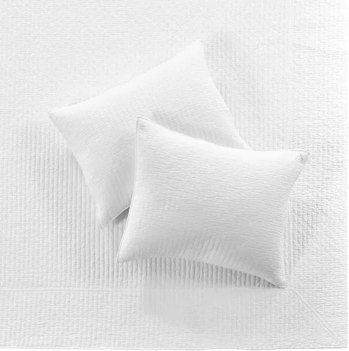 Miniatura 8 de Levtex Home - Cross Stitch. Juego de cubrecama acolchado de algodón, blanco brillante, patrón de punto de cruz, tamaño Queen, cubrecama