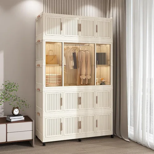 Miniatura 8 de Organizador portátil de almacenamiento de armario para ropa, organizador de armario plegable de plástico con puerta magnética transparente