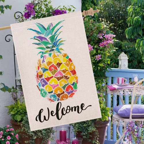 Miniatura 4 de Bandera de bienvenida con diseño de piña de 28 x 40 pulgadas, para primavera y verano, de doble cara, para decoración de patio de granja de temporada